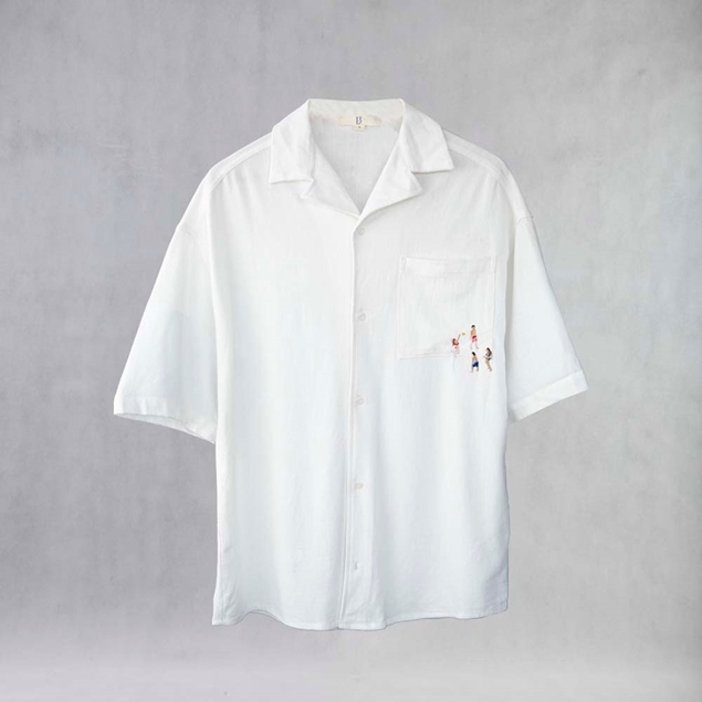 Front view of ITIZ Volleyball men's shirt with embroidery on chest pocket