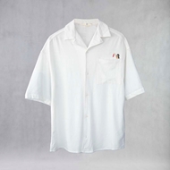 Front view of ITIZ Breath oversize white shirt with chest pocket