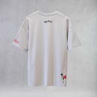 Front view of ITIZ Tsubasa grey t-shirt with character lineup print