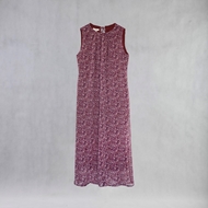 Front view of ITIZ Cherry Blossom chiffon dress in wine red tone