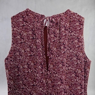 Fabric detail of ITIZ Cherry Blossom chiffon dress with wine red floral pattern