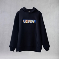 Front view of ITIZ Virgo oversize black hoodie with chest embroidery