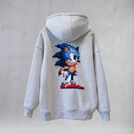 هودی Sonic پشت، رنگ ملانژ با گلدوزی بزرگ و فرم اورسایز