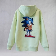 هودی Sonic پشت، رنگ فسفری با گلدوزی بزرگ و طراحی برجسته