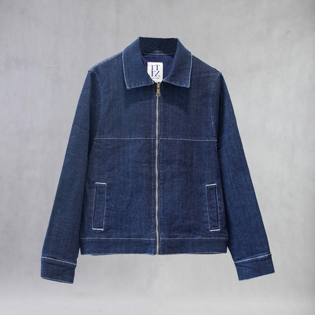 کت جین بیسیک سرمه‌ای ITIZ نمای جلو با زیپ و طراحی ساده